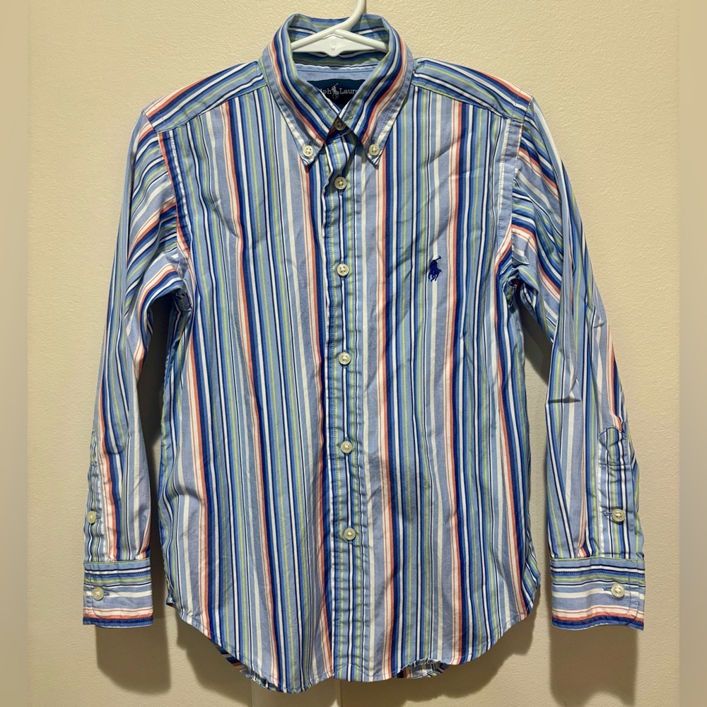 Ralph Lauren Boys Spring Easter Pastel Stripes Button Down Shirt Preppy Size 5